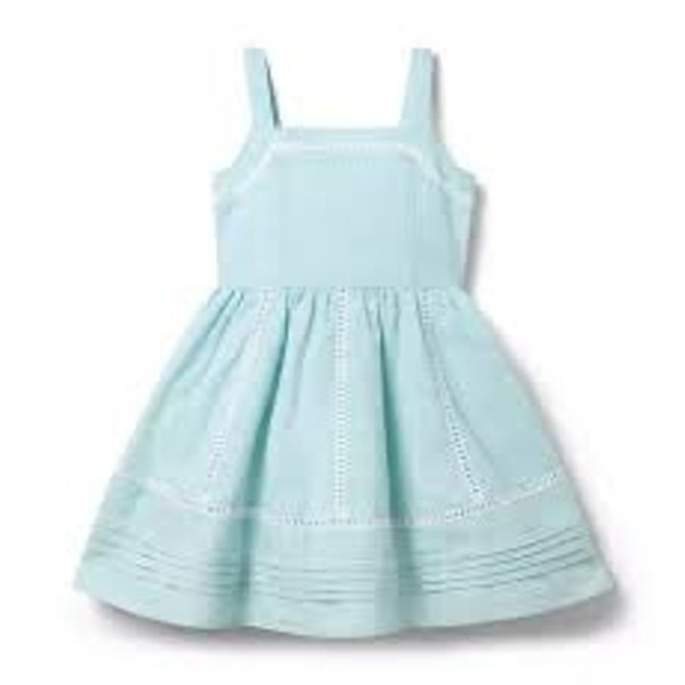 Janie and Jack Girls Soft Turquoise Heather Ladder Lace Pintuck Sun Dress Size